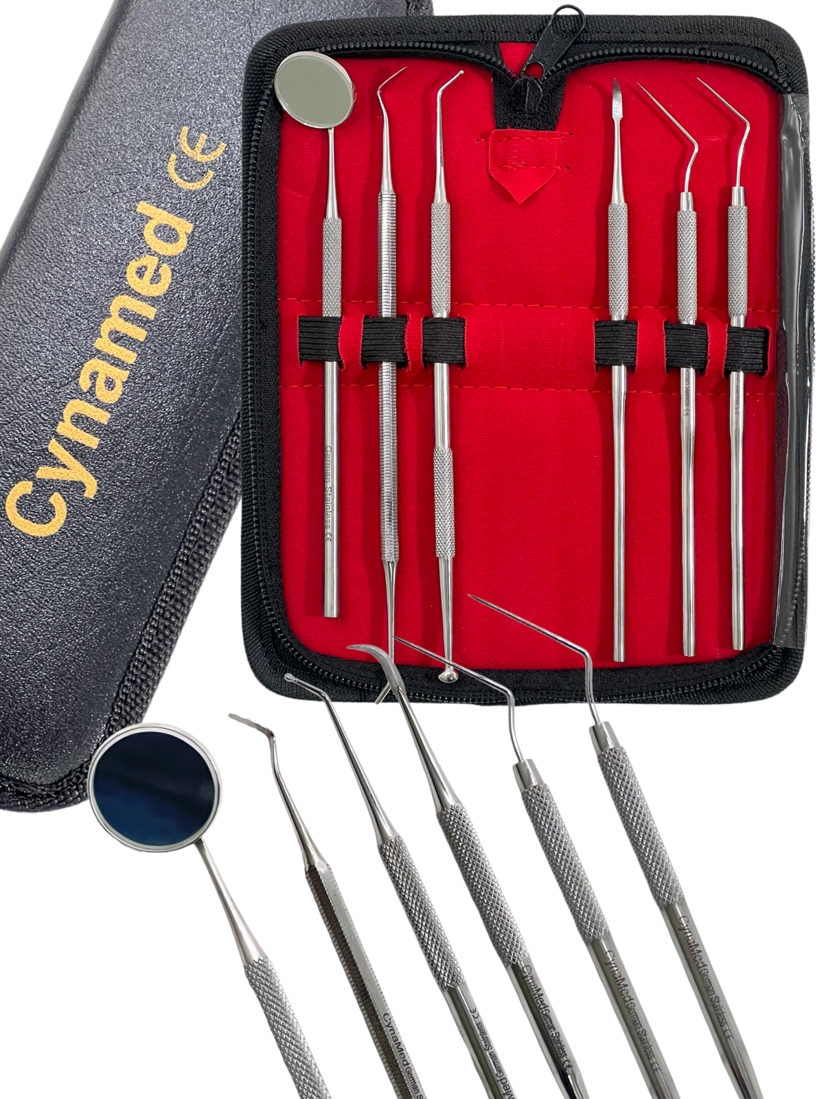 GERMAN Dental Scaler Pick Stainless Steel Tools with Inspection Mirror Set 6 PCS