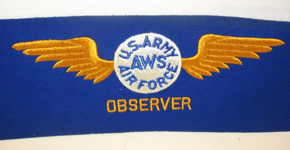 WW II U.S. ARMY AIR FORCE OBSERVER Brassard/Armband, Embroidered on Blue Felt