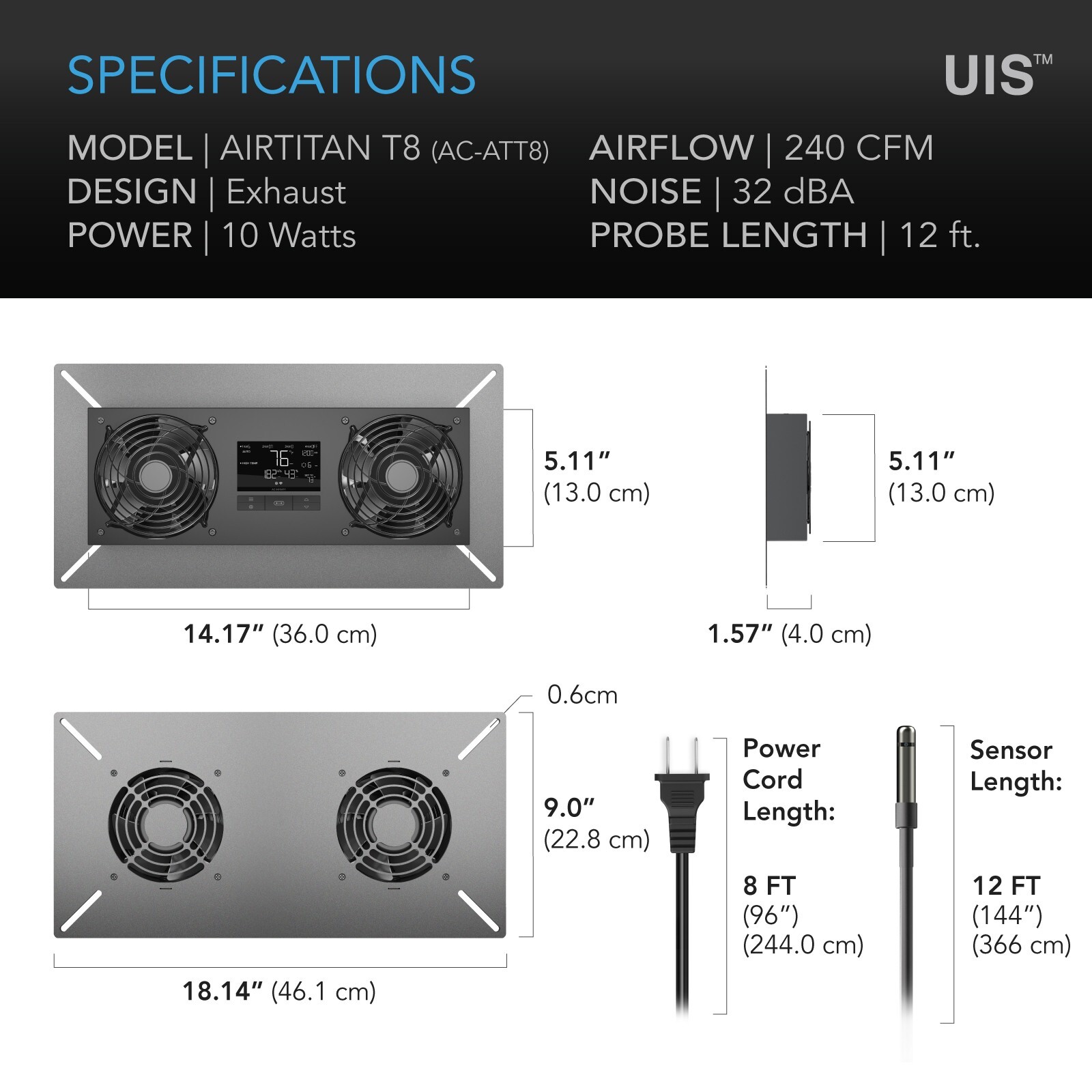 AIRTITAN T8, Crawlspace Basement Ventilator Fan, IP55 Water Resistant, Exhaust