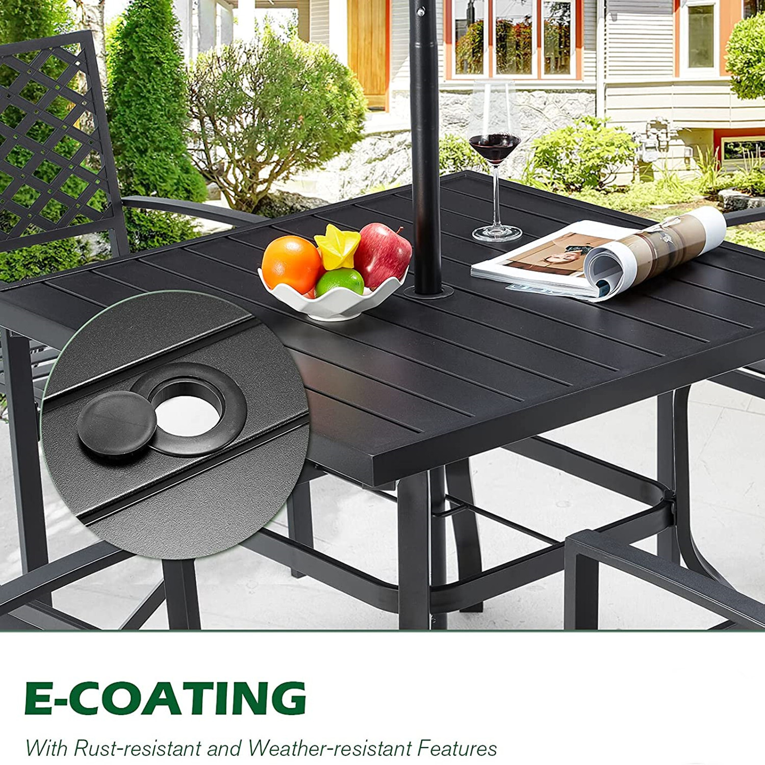 5 Piece Patio Furniture Set Outdoor Rectangle Metal Table Patio Dining Chair Set