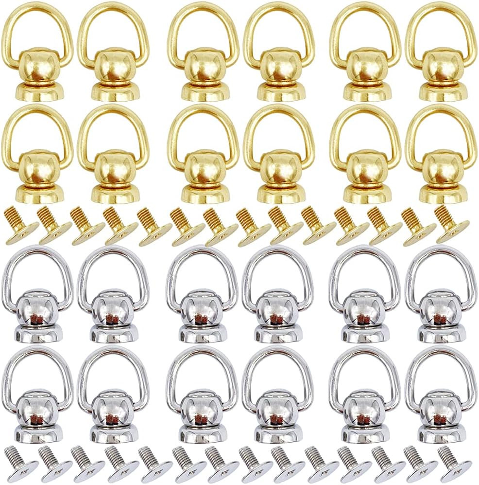 30Pcs Brass Rivet Button Ball Studs Rivets D Ring 360 Rotatable for DIY Leather