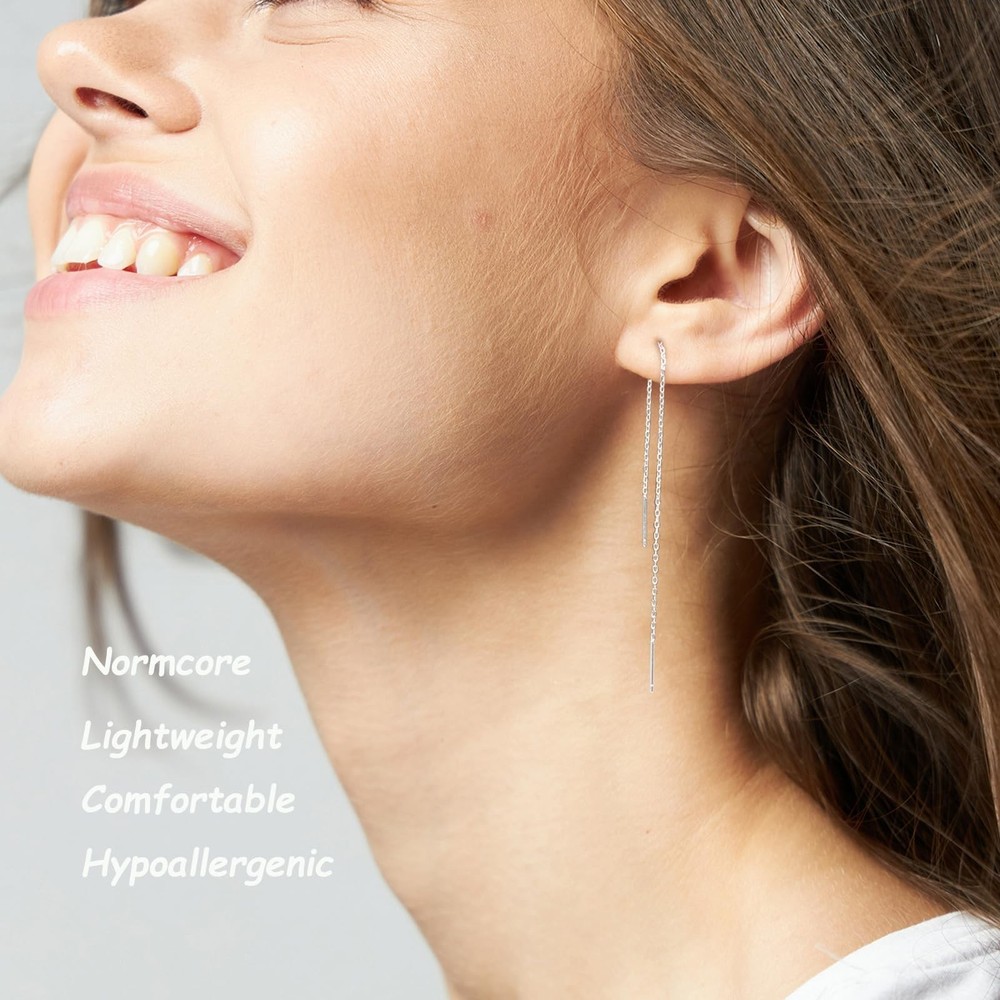 Sterling Silver Threader Chain Dangle Earrings,Versatile & Comfortable Hypoal...