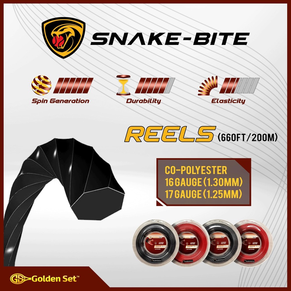 Snake-Bite Polyester Tennis String 660' Reel 16g Black