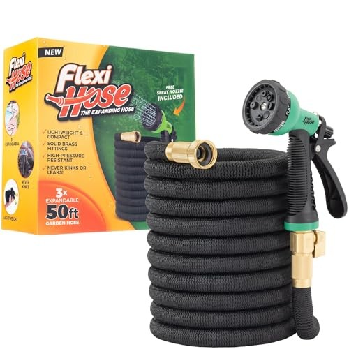 Expandable Garden Hose with 8 Function Nozzle, 50FT - Lightweight 50ft Black