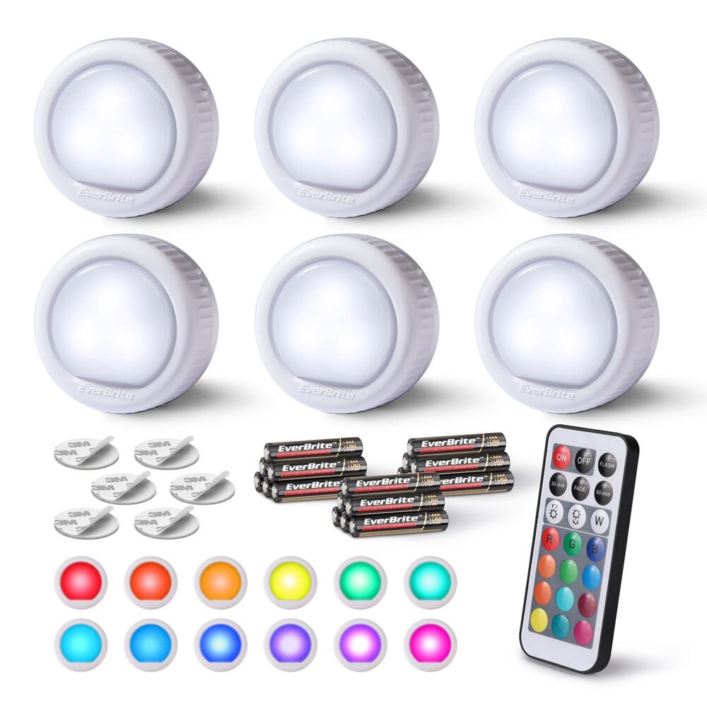 6Pack LED Puck Light Tap Light Push Light Wireless Touch 12 RGB Colors 80 Lumens