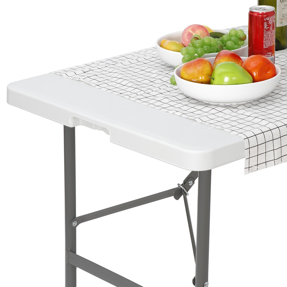 4FT Folding Picnic Table, Portable Plastic Dining Table with Carrying Handle