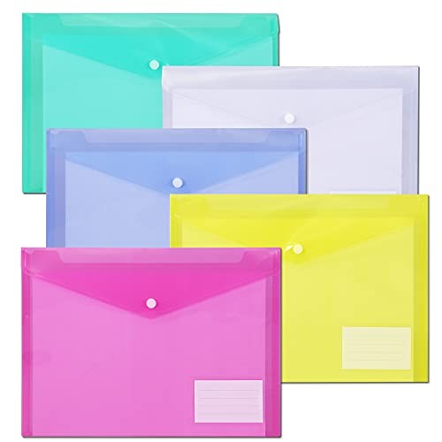 10 Pack Plastic File Folders with Label Pockets - US Letter & Assorted Colors