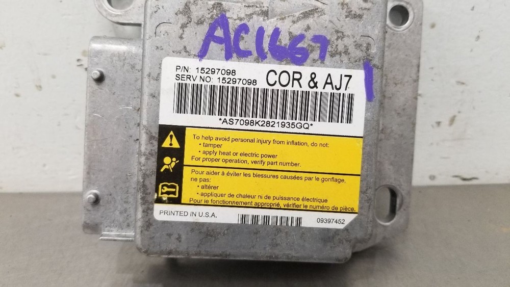 09 CHEVY CORVETTE C6 SRS CONTROL MODULE 15297098