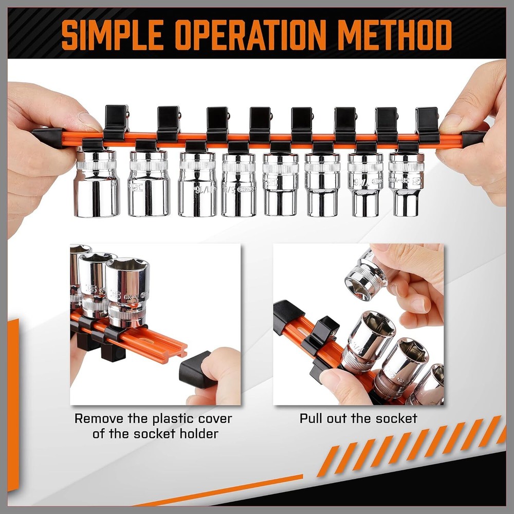 6PC Double Sided Socket Organizer Holders 1/4" 3/8" 1/2" Portable / Wall-mounted