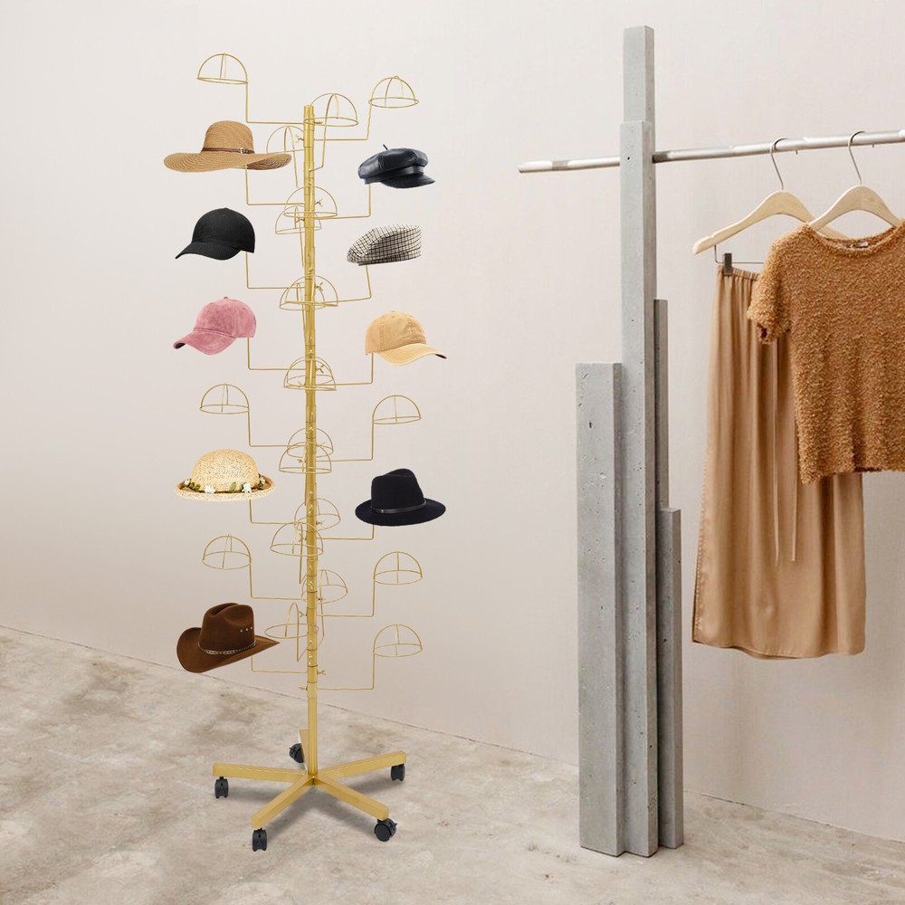Freestanding Hat Rack Stand, Rolling Hats Display Rack, Hat Display Stand Gold