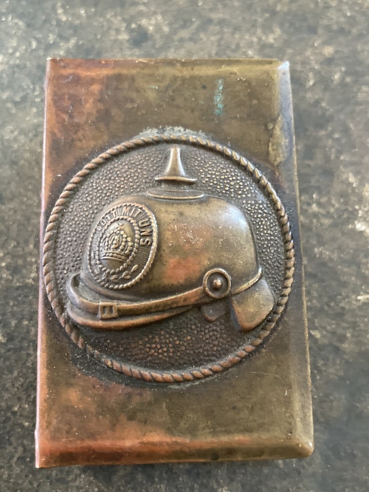 WWI German match safe, pickelhaube on front