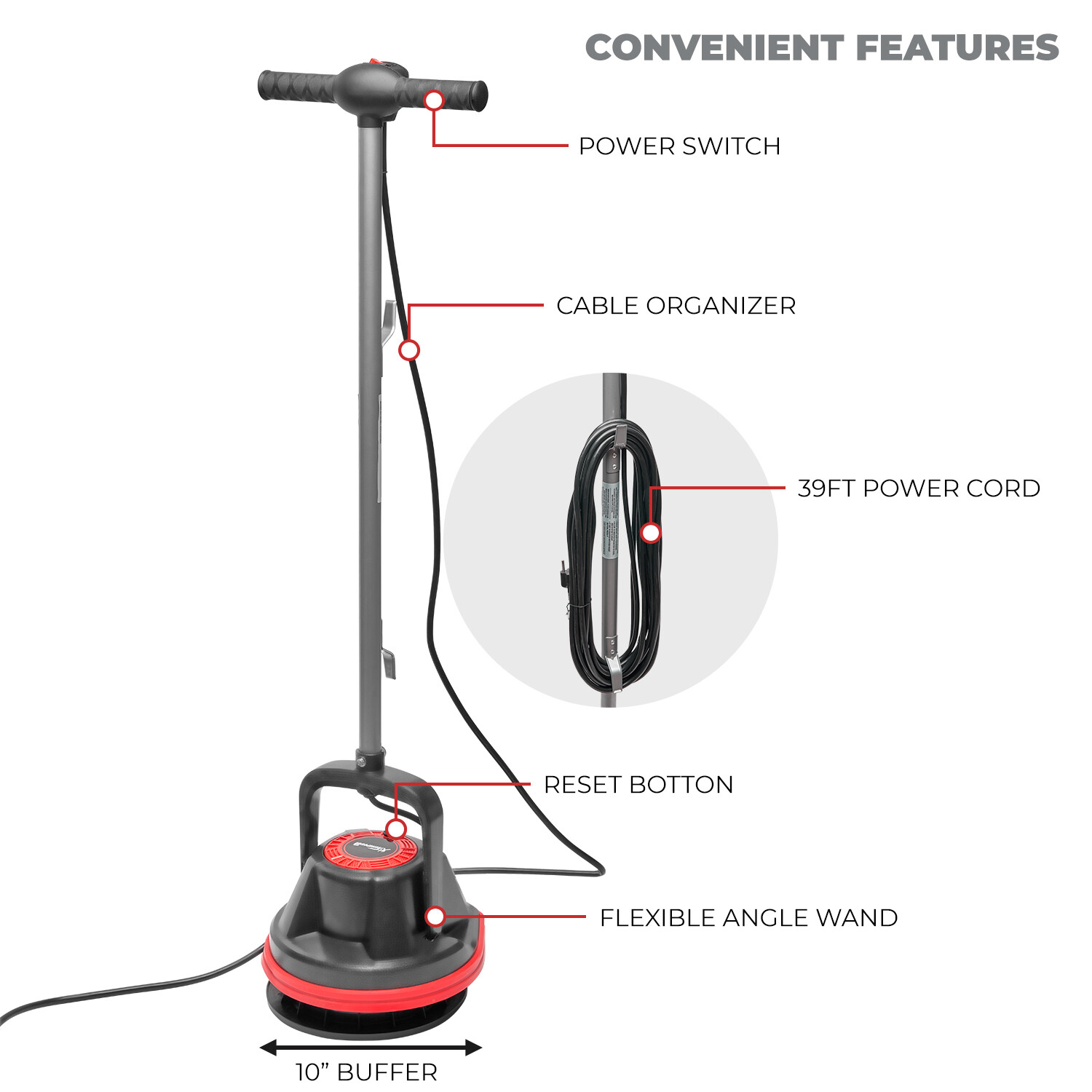 XtremepowerUS 10" Multi-Purpose Floor Polisher Cleaner Machine, 39-ft Power Cord