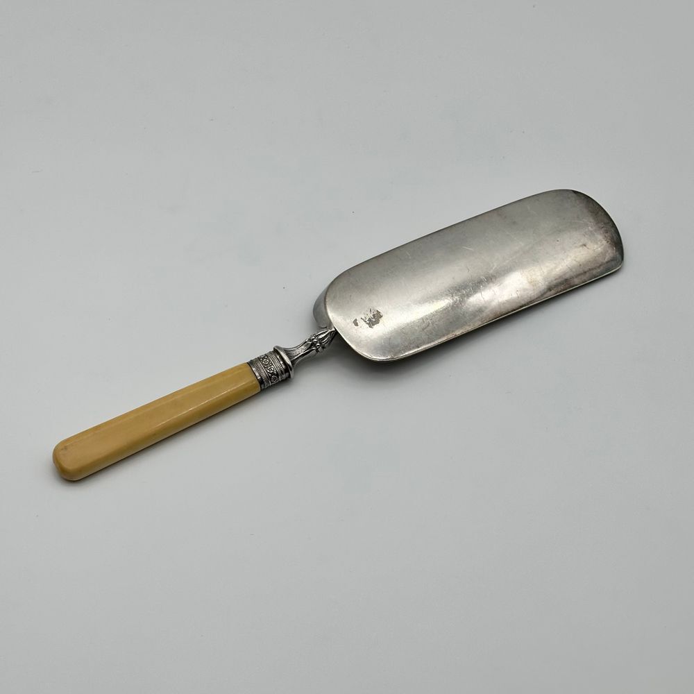 Antique Silver Plate Engraved Crumb Scraper Ivory Cream Handle