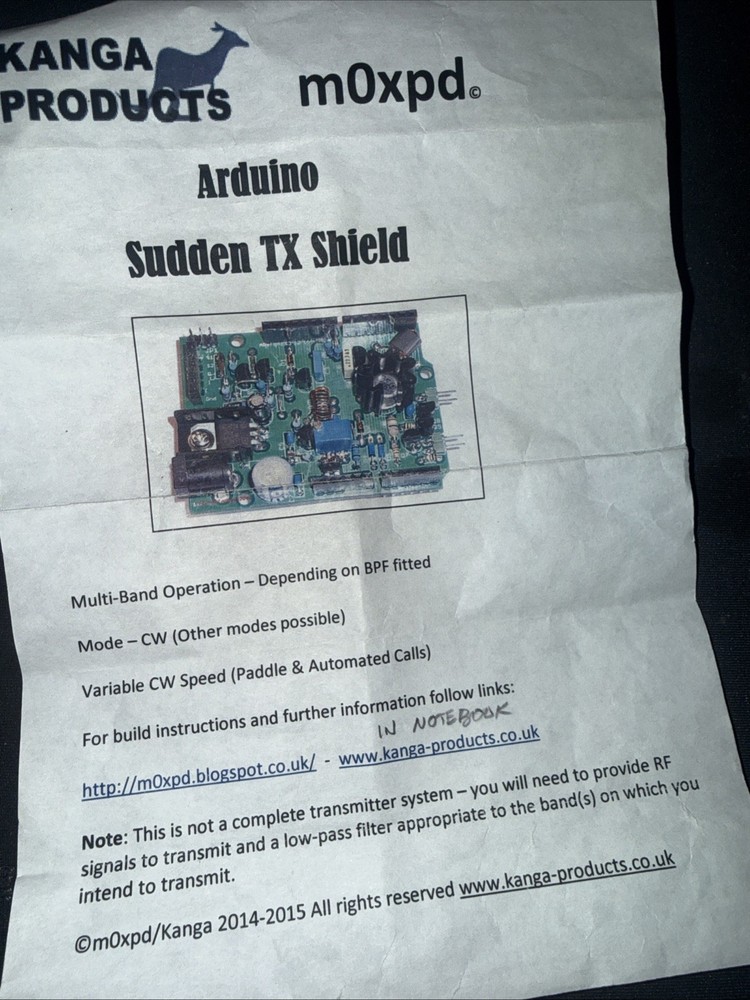 Arduino Sudden Tx Shield MOXPD Kanga Products CW WWW.kanga-products. Co.uk