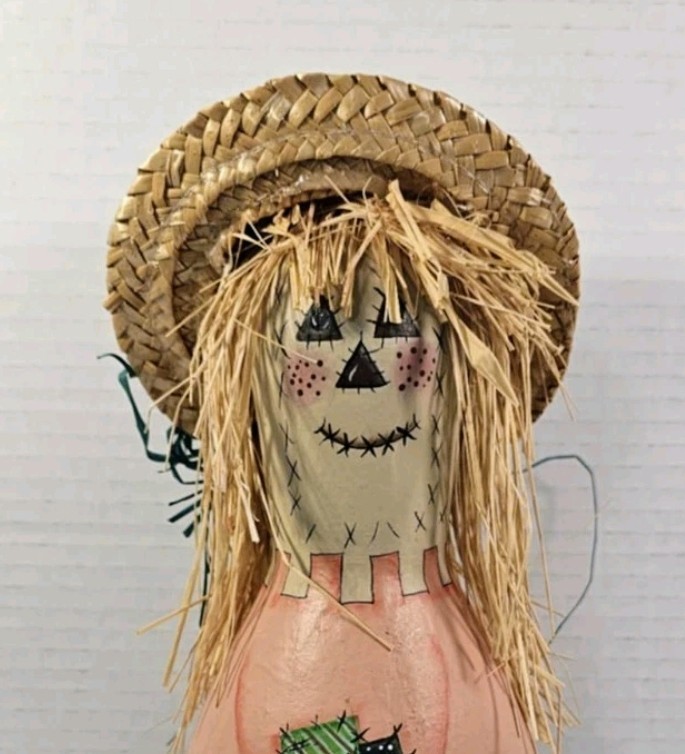 Hand Painted Fall Scarcrow Gourd.