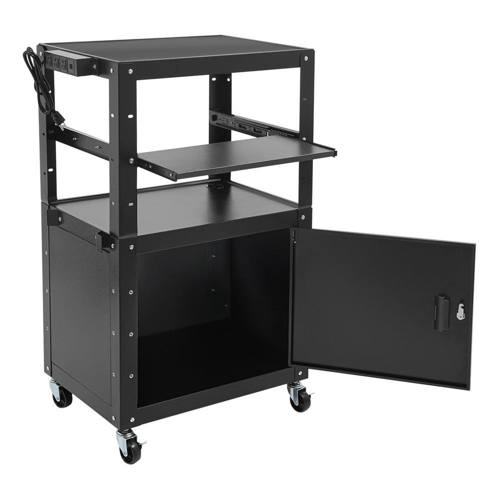 Multifunctional AV Cart with Adjustable Height, Lockable Cabinet & Extra Storage