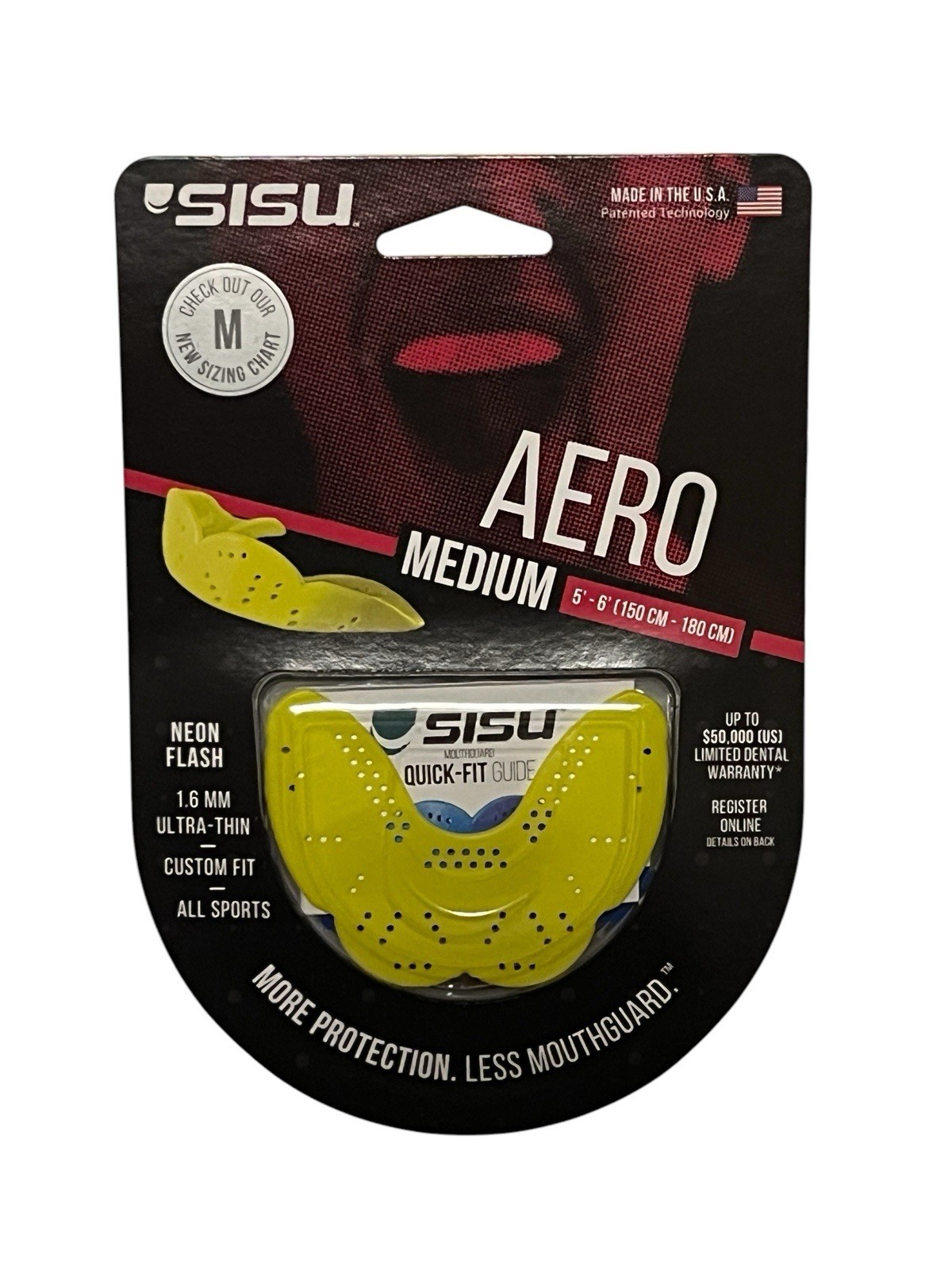 SISU Aero NextGen MouthGuard Mouth Guard 1.6mm Thin Neon Flash Adult Size Medium
