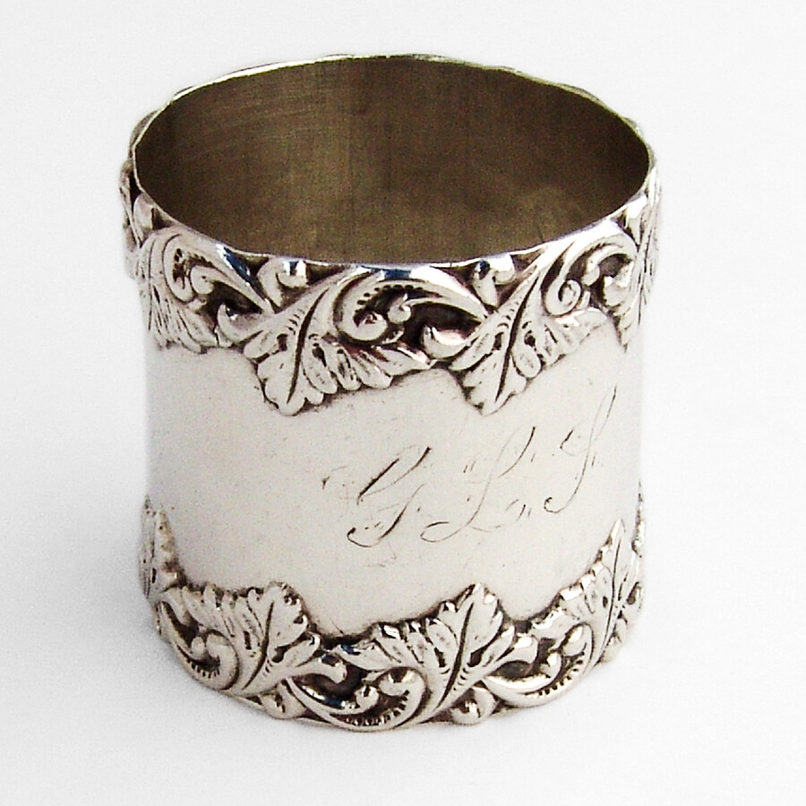 Leaf Border Napkin Ring Sterling Silver Mono GLS