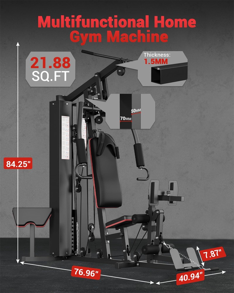 🔴150 Lbs Home Gym Machine Multifunctional Workout Equipment with Weight Stack