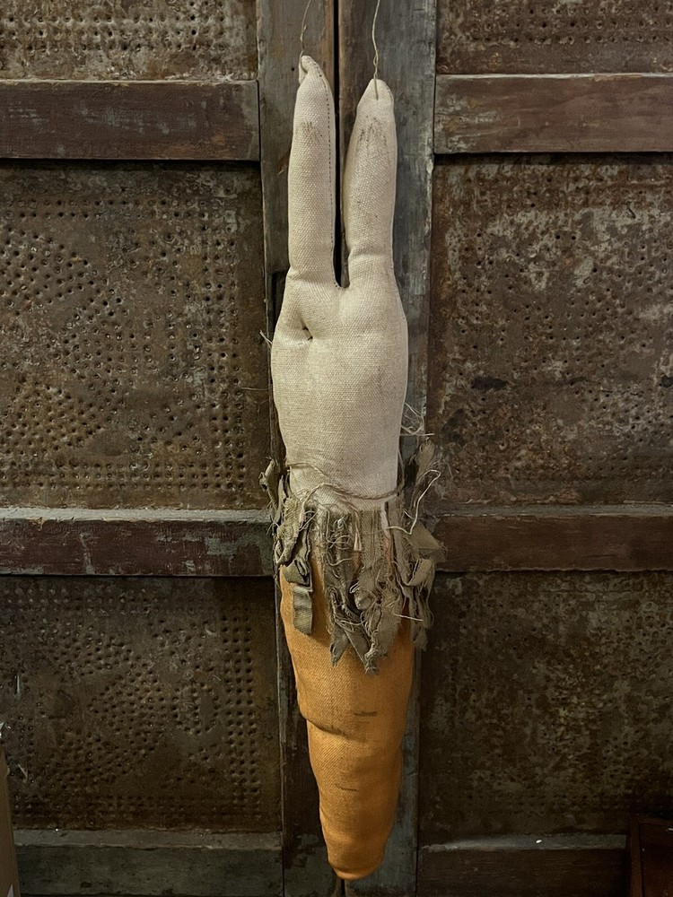 Grubby Primitive Rustic Easter Bunny in Carrot Tea Stained Stump Doll 22" LARGE