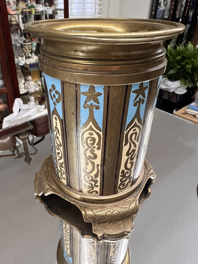 Antique Mid Eastern Brass Enamel Lidded Jar