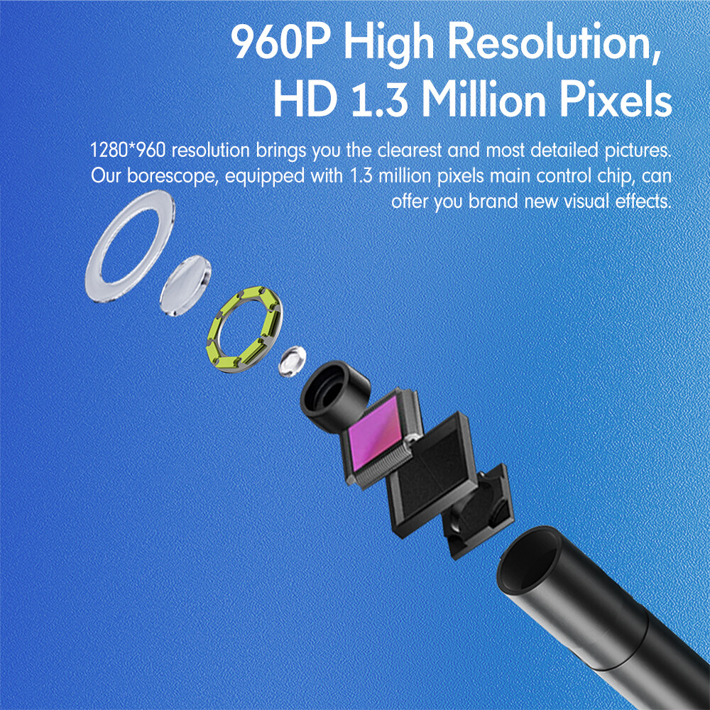 8 LED Light Borescope Endoscope Snake Inspection Camera IP68 for iPhone iPad