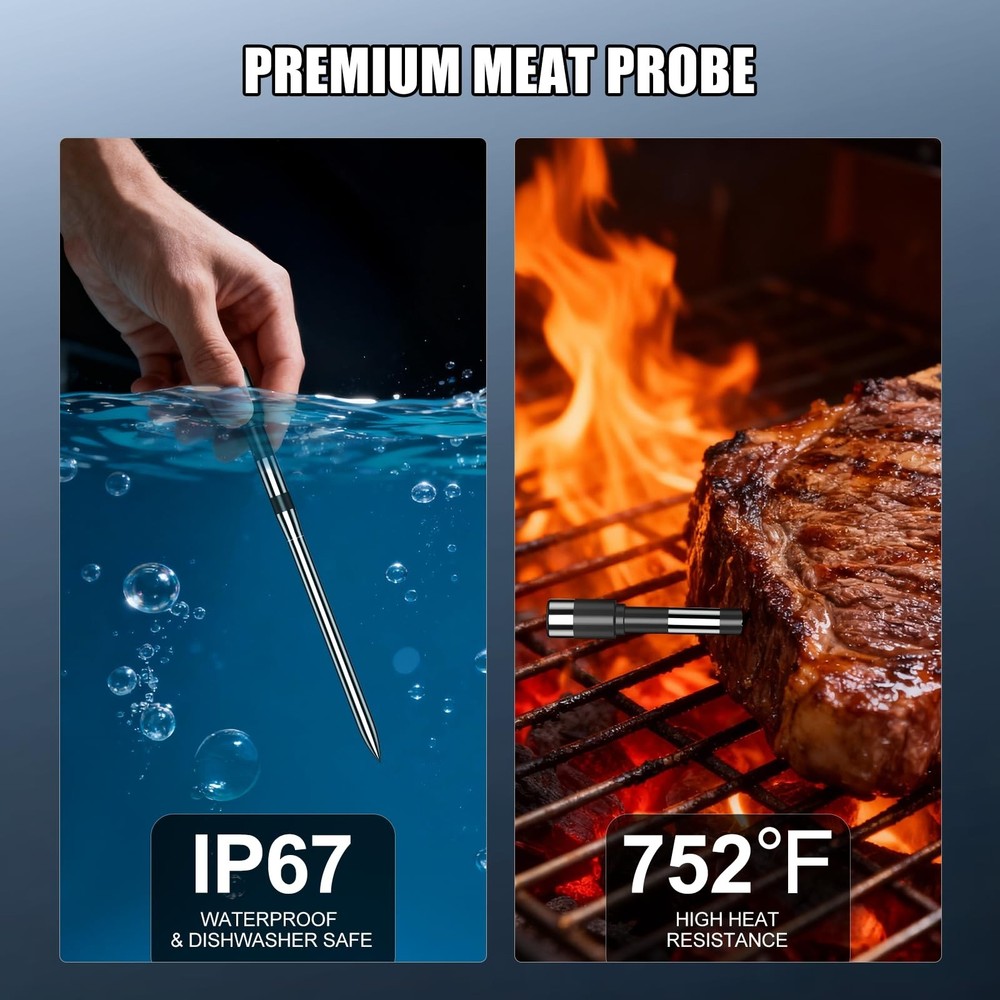 Smart Wireless Meat Thermometer with 2 Probes & 800Ft Bluetooth Range, Grill ...