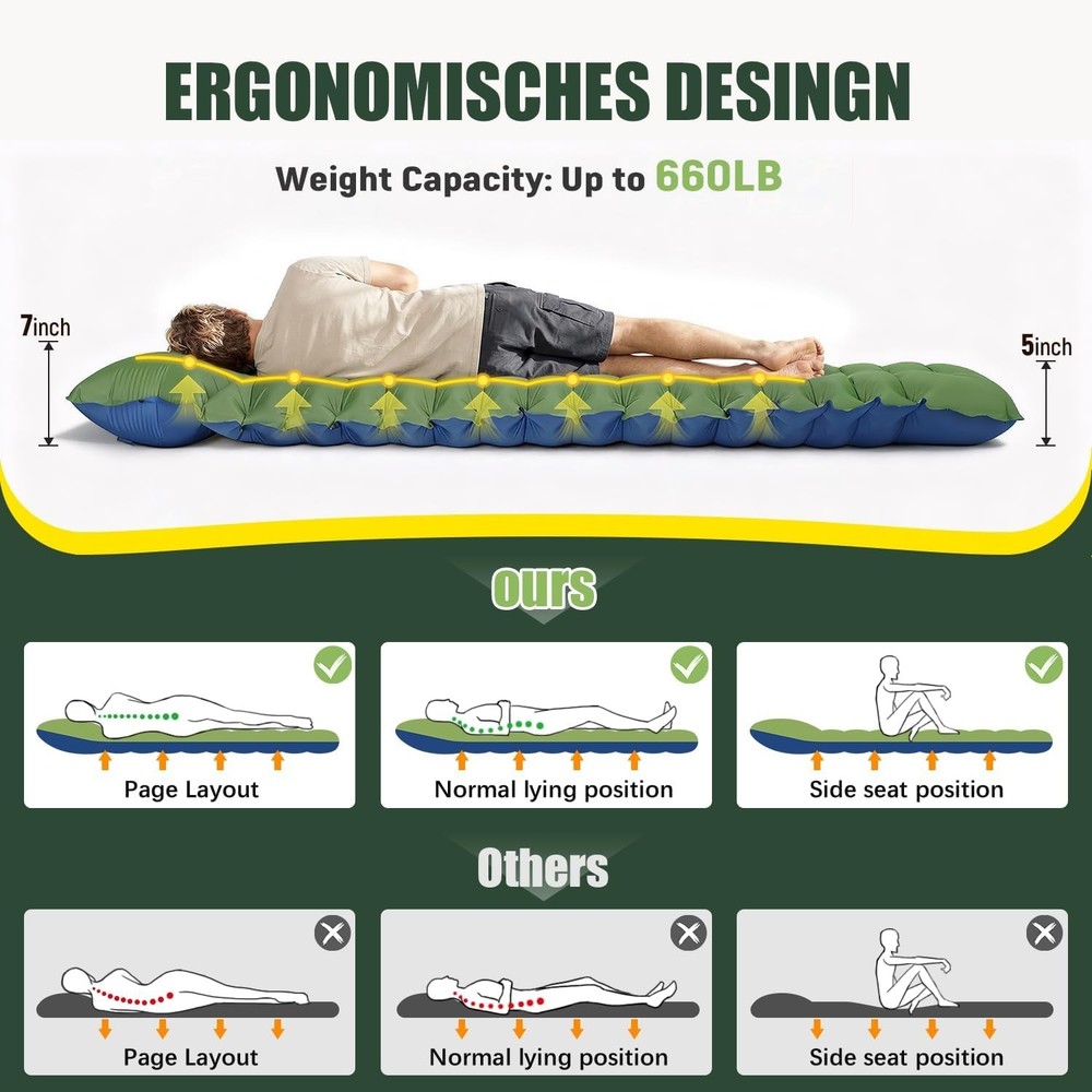 Ultra-Thick 4" Inflatable Double Sleeping Pad for Couples, Compact & Portable