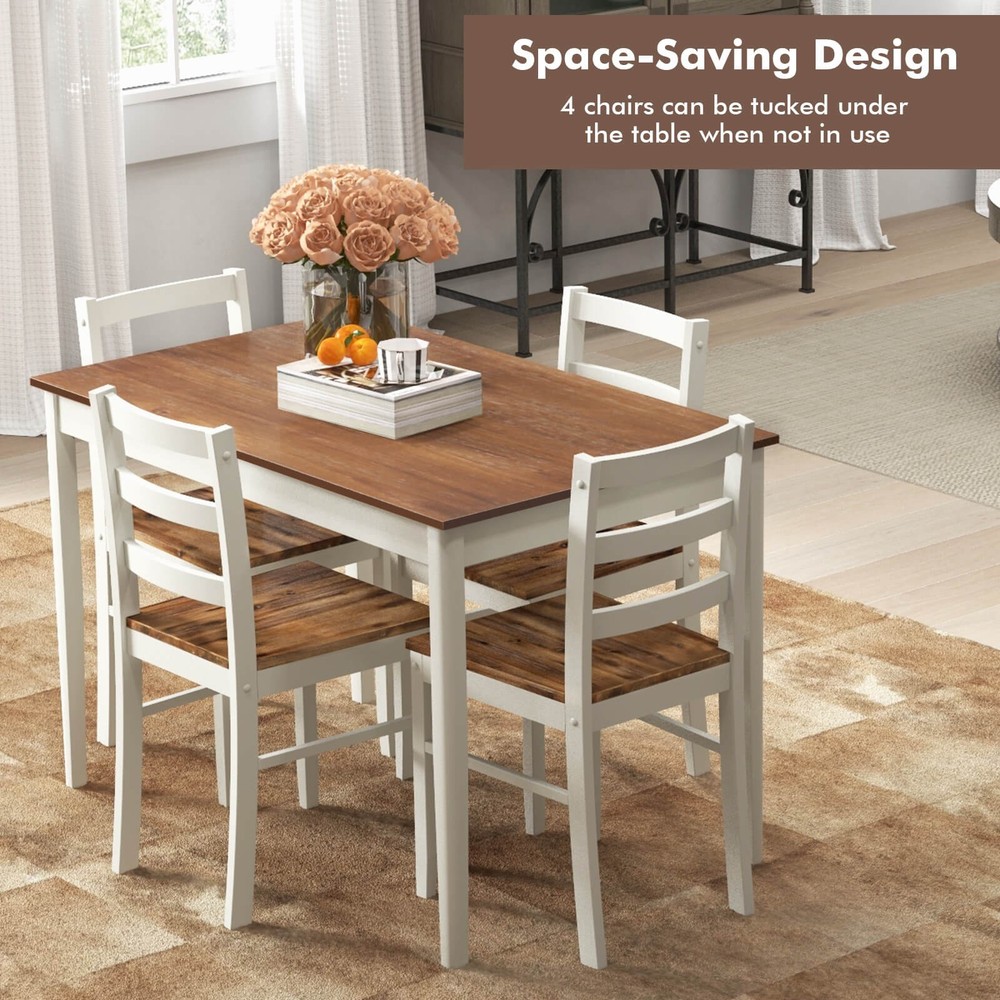 5-Piece Dining Set Solid Wood Kitchen Furniture w/ Rectangular Table & 4 Chairs