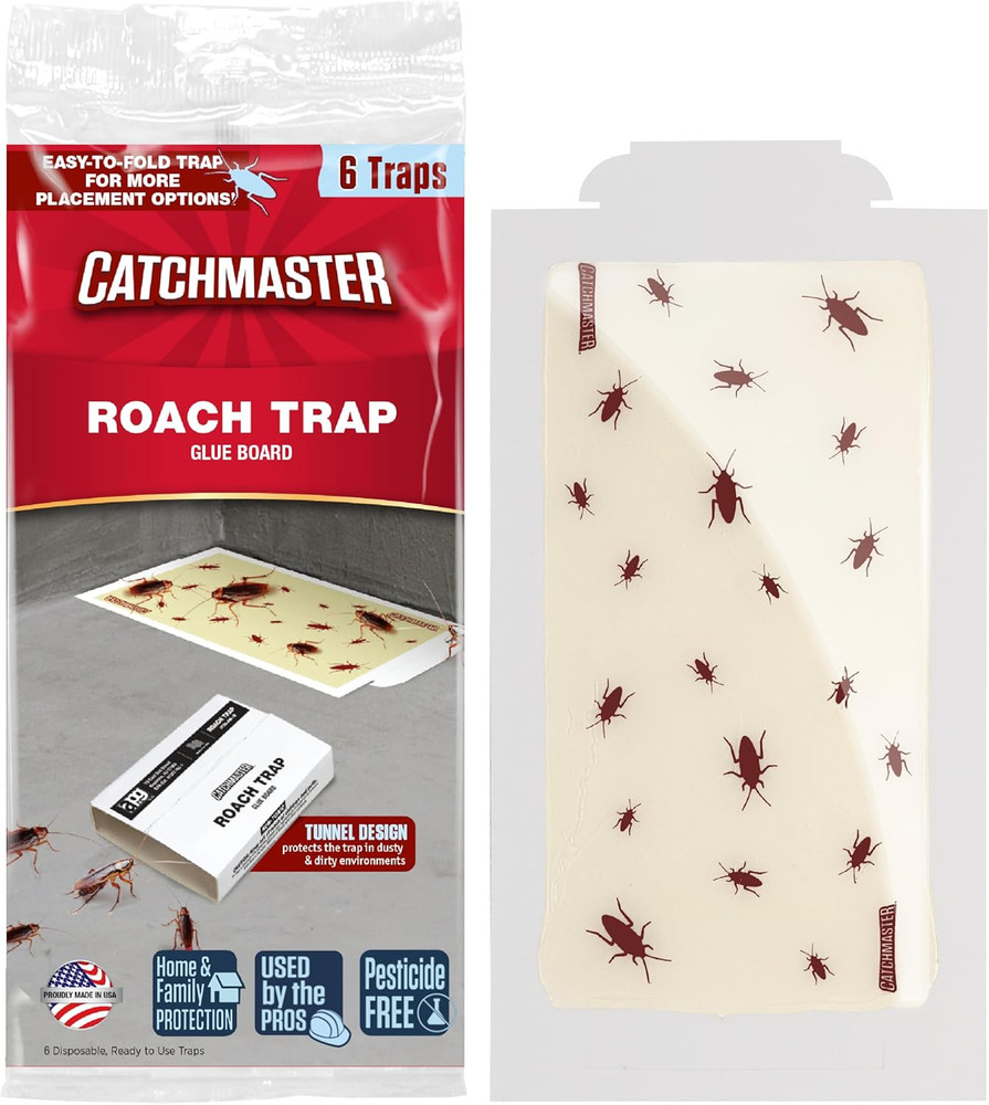 Catchmaster Roach Trap Glue Boards 6-Pk, Adhesive Bug Catcher, Insect & Roach Ki