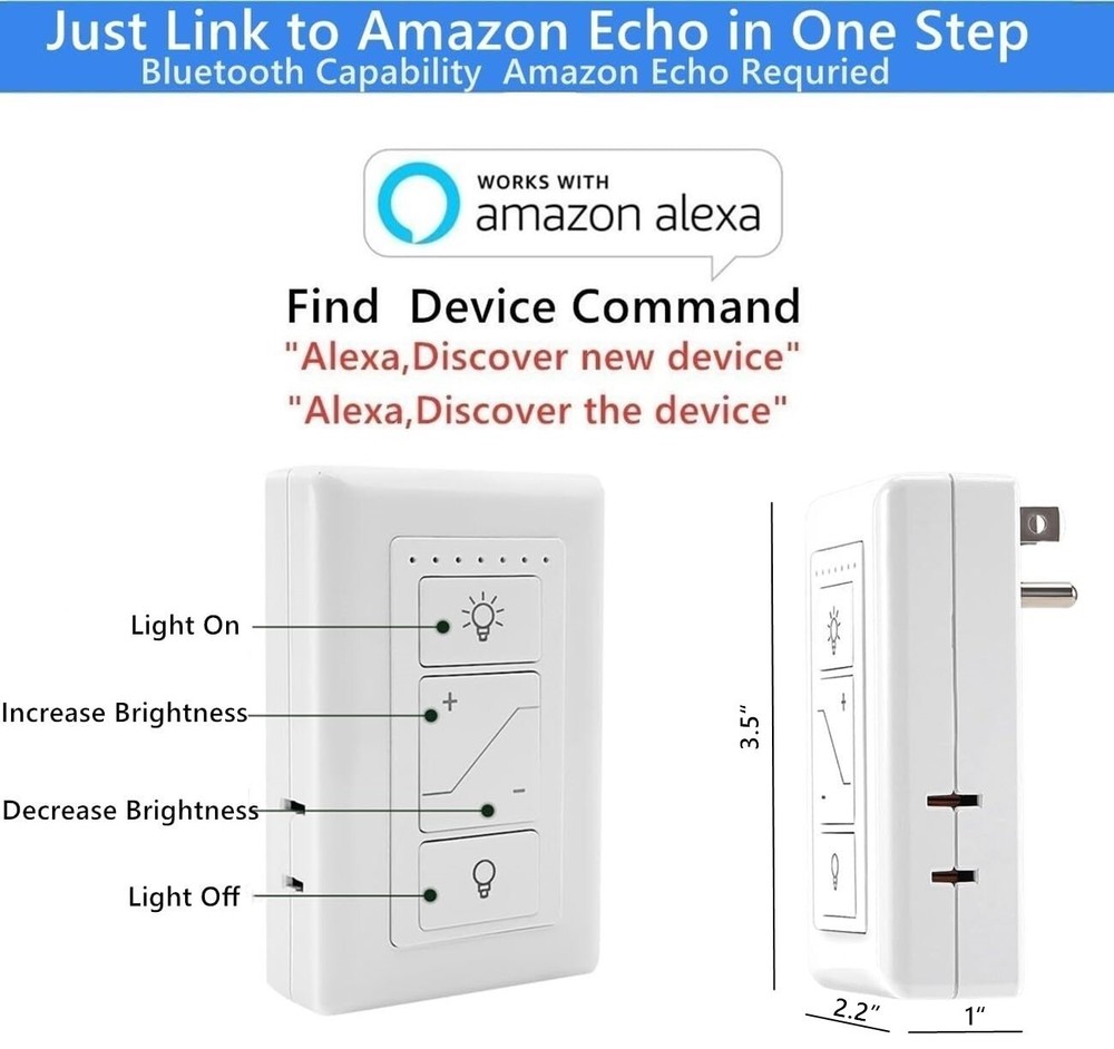 Smart Plug in Outlet Dimmer with Remote Voice Control Bluetooth Work with Alexa