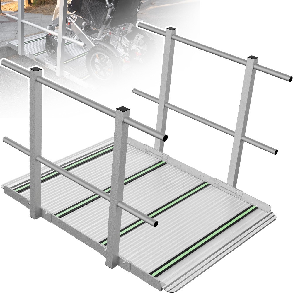 3FT Wheelchair Ramp with Handrails 36" Extra Wide Aluminum Threshold Ramp 800lbs