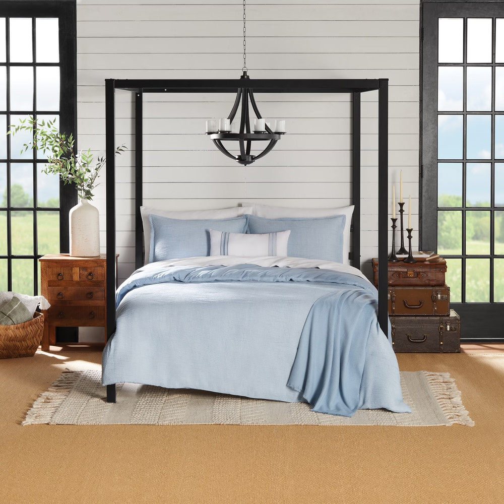 Full/Queen Blue Comforter Set 5pc w/ Shams Throw + Pillow