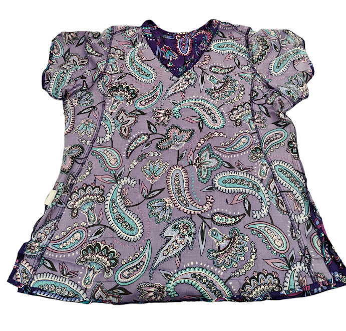 Vera Bradley Halo V6117 MAK Makani Paisley Blackberry V-Neck Print Scrub Top