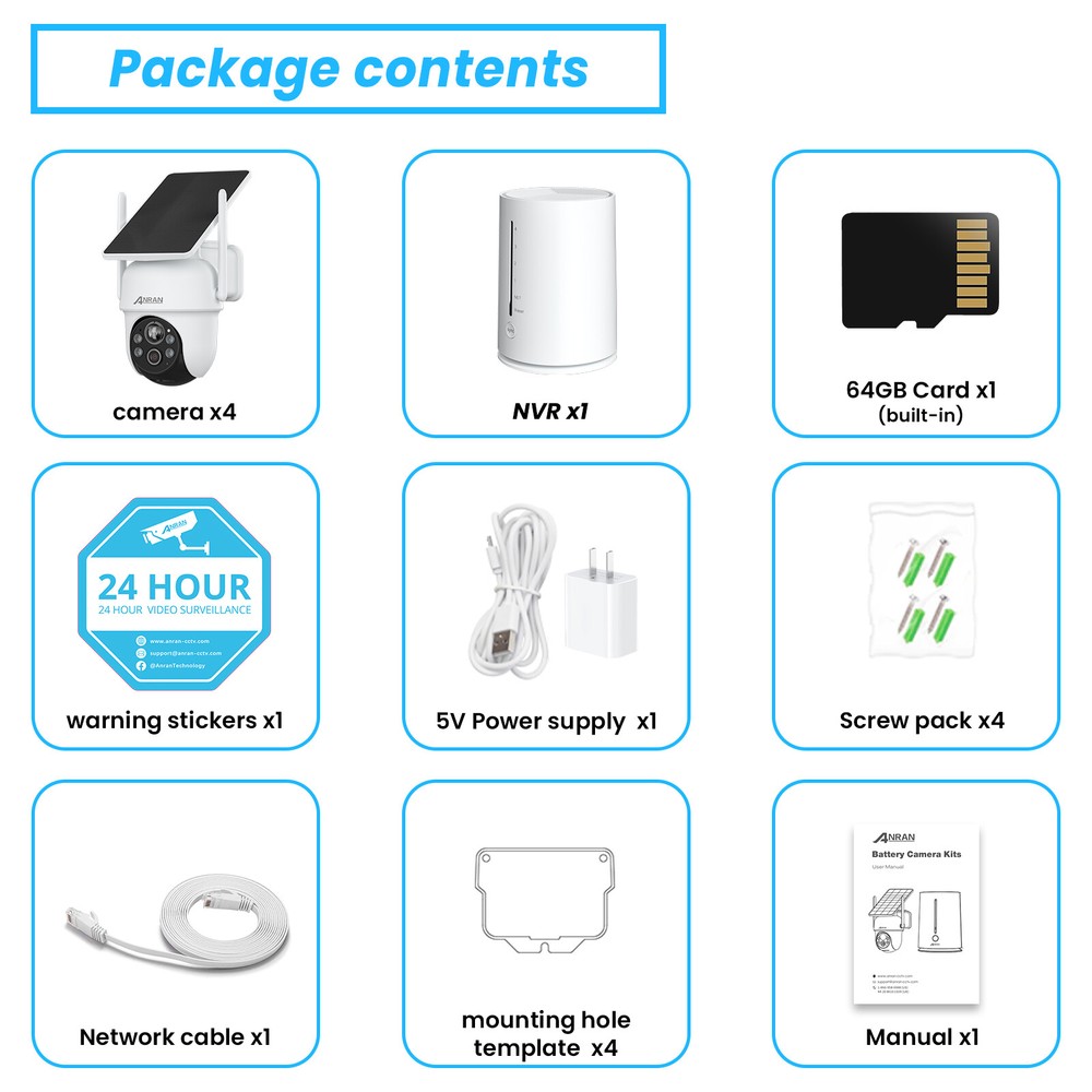 ANRAN Solar Wireless Security Camera System Battery Powered 4K Spotlight+64GB