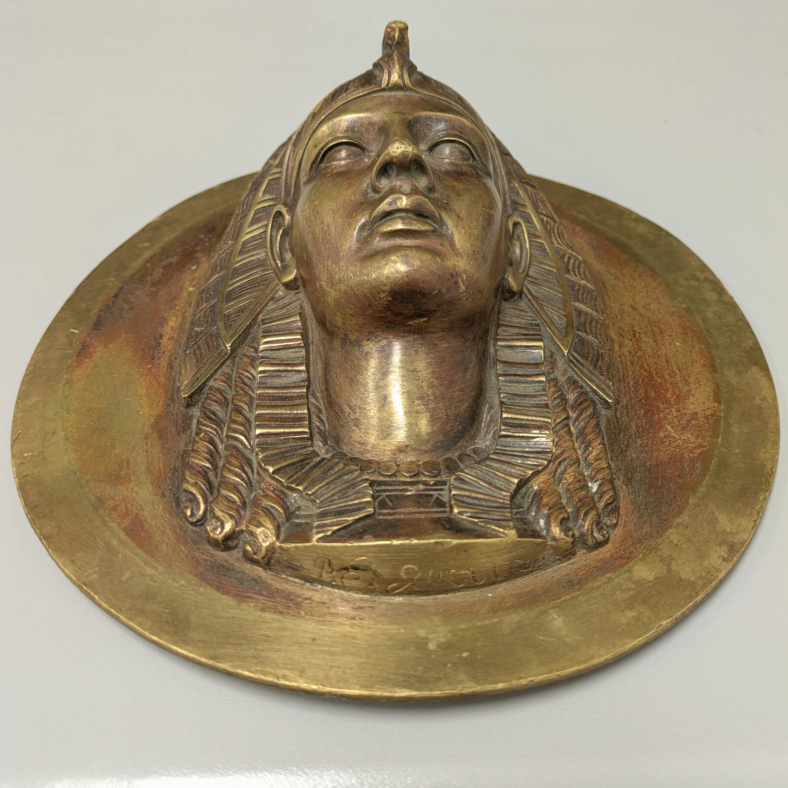 P.E. Guerin NY Egyptian Pharaoh Bust Brass Wall Plaque 7” Egypt
