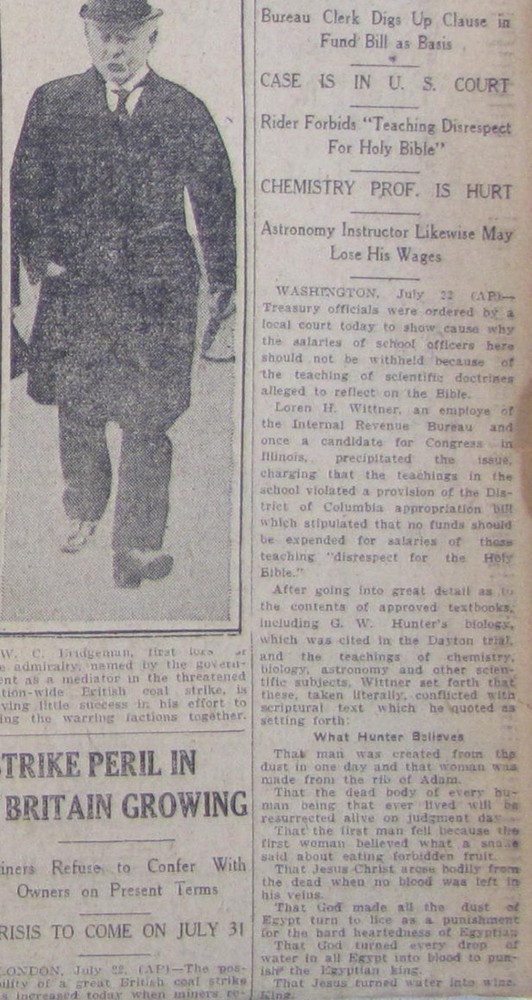 Vintage 1925 Clarence Darrow Evolution Scopes Monkey Trial Newspaper