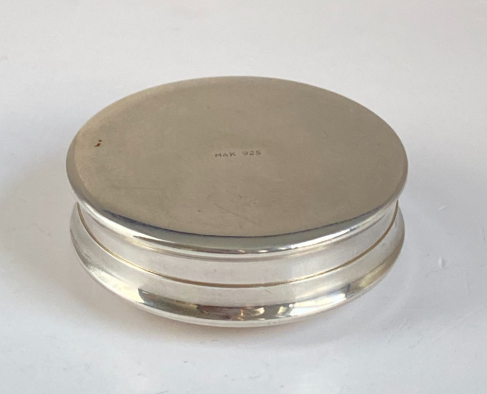 Antique c1910 Austrian Heavy Solid Silver Pill Trinket Box Gilt Interior