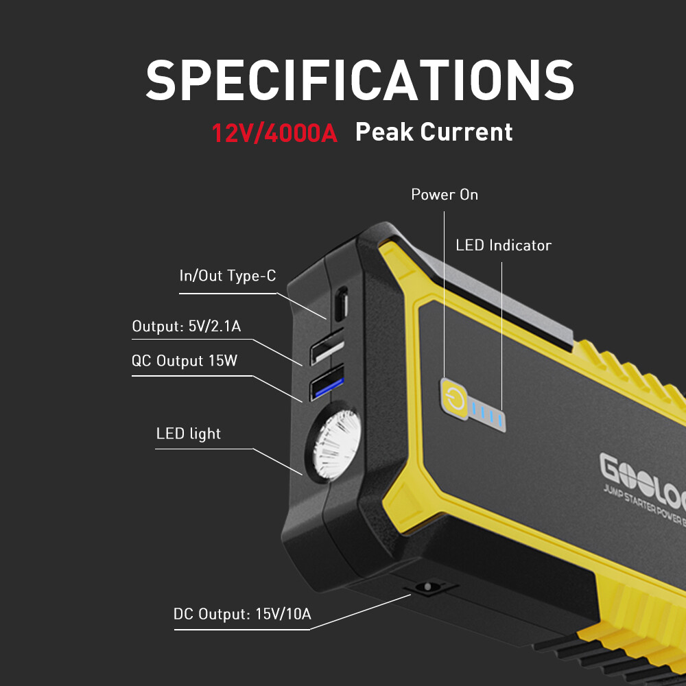 GOOLOO 4000A Car Jump Starter Power Bank Lithium Battery 12V Jump Box Portable