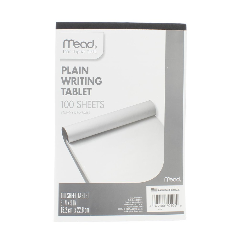 2 Pack Mead Writing Tablet, 6in X 9in, 100 Sheets, Plain