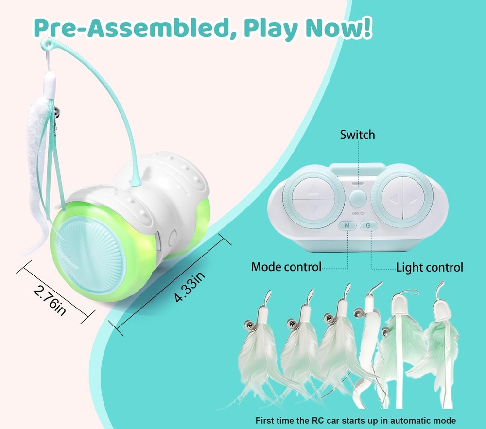 Remote Control Cat Toy with Auto Mode - Interactive Cat Toy Feather... Fast Ship