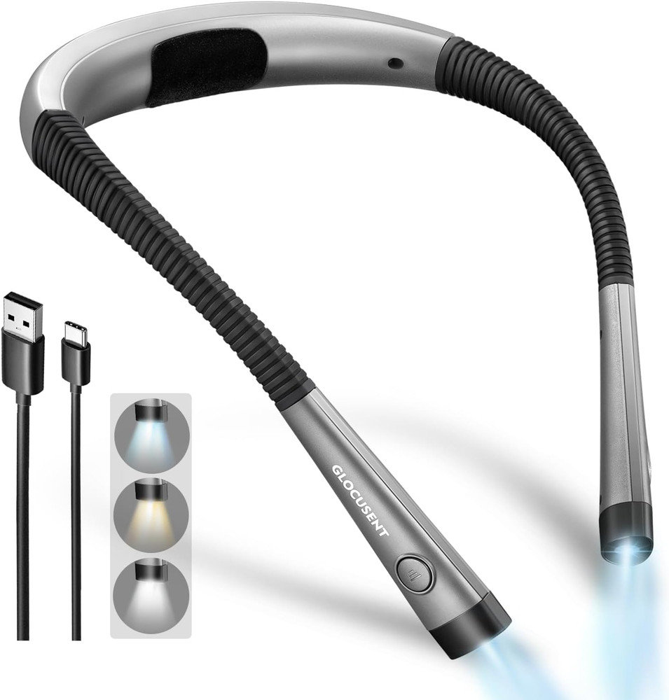 Glocusent Book Light, 3-Color & 6-Brightness Reading Light, Bendable Neck Light,