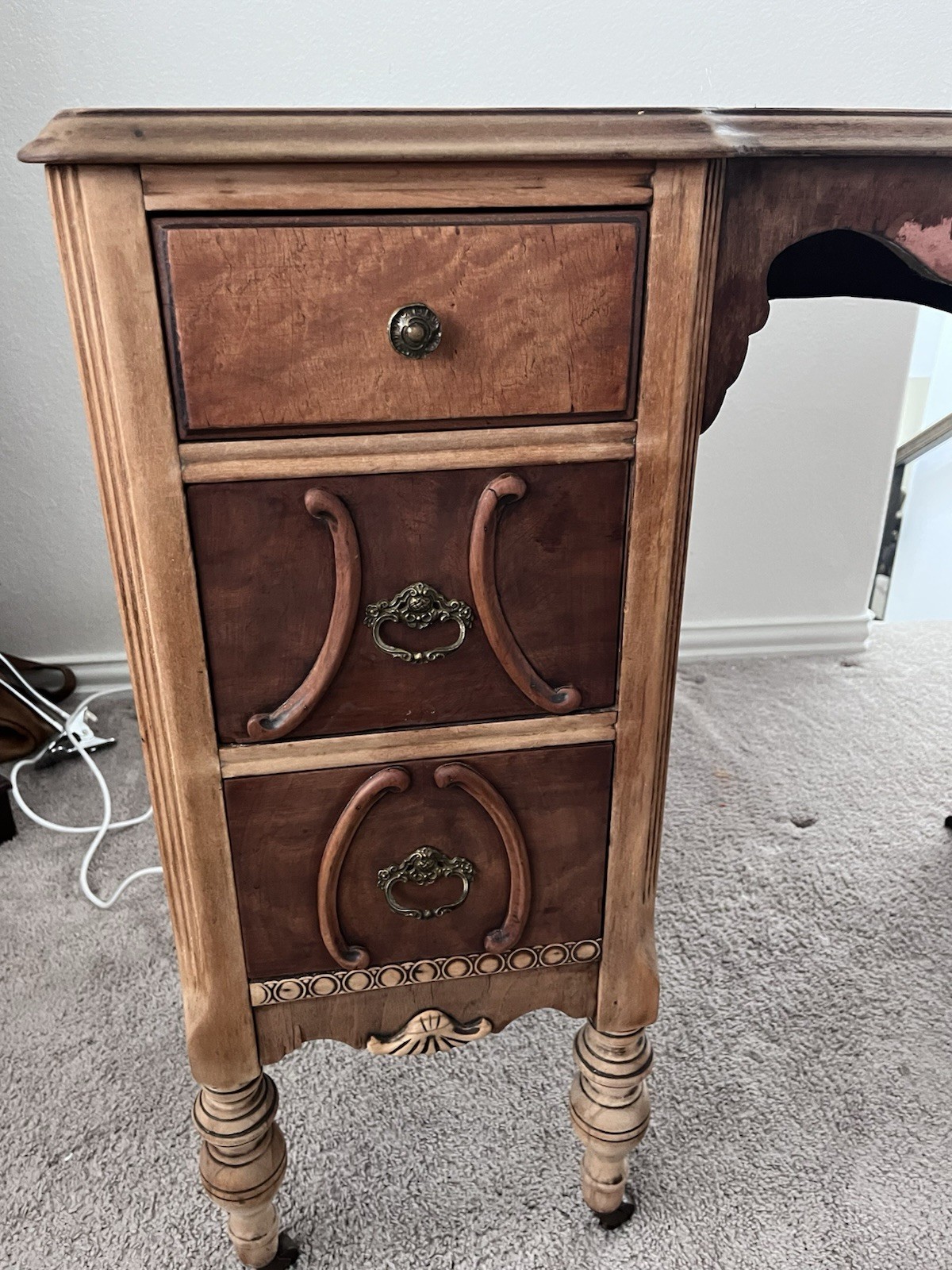 King Haase Antique Vanity with Mirror with Original Wooden Wheels. Very Rare