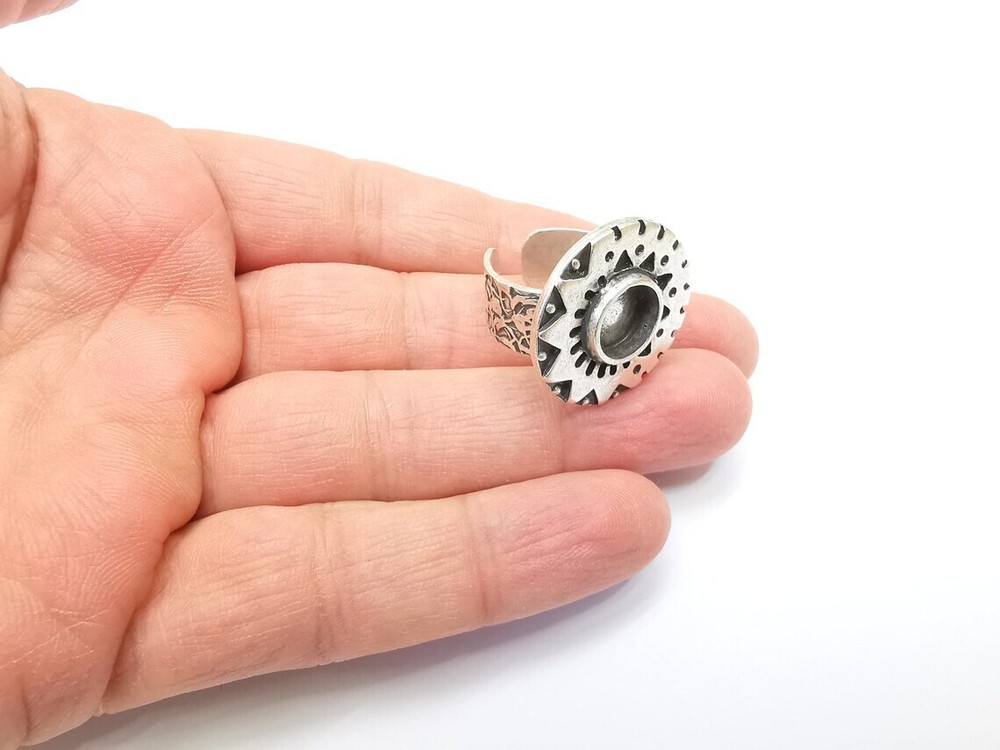Silver Ring Blank Setting, Cabochon Mounting, Adjustable Resin Ring Base Bezels