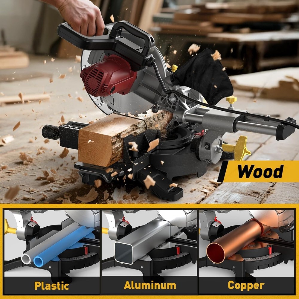 Marvtool 10-Inch Sliding Compound Miter Saw Single Bevel Compact Extension Table