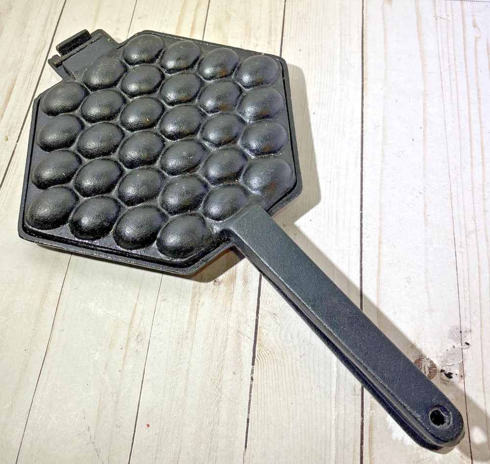 Bubble Waffle Maker Pan Hand Held Egg Waffle Pan Cast Iron Heavy, Well-Made