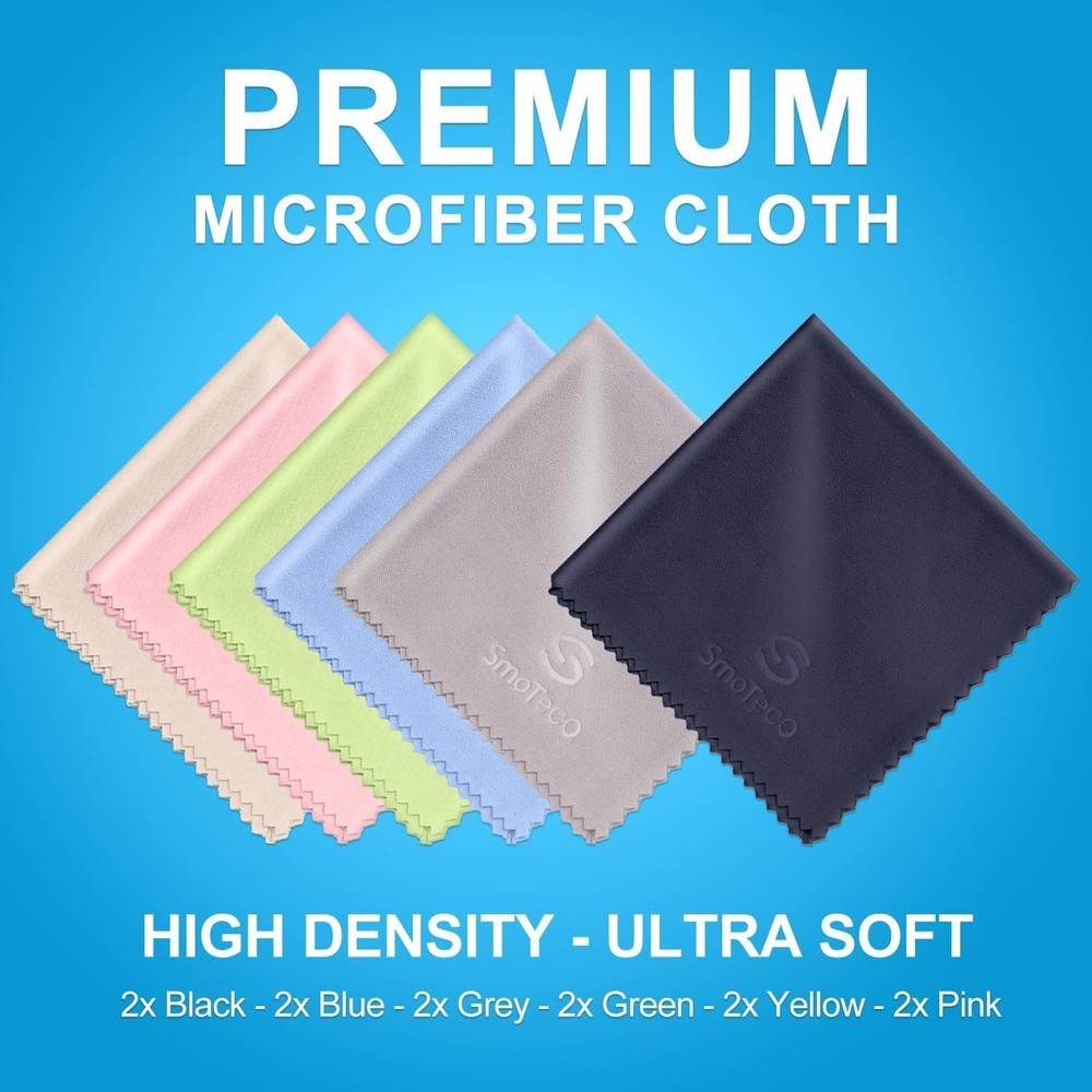 Individually Wrapped Microfiber Cloths - 12 Pack for Lenses & Electronic Screens