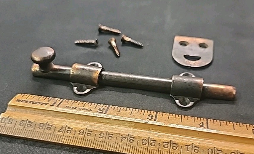 Vintage Antique 4 1/2" SLIDE BOLT SURFACE LOCK solid brass 4 screws