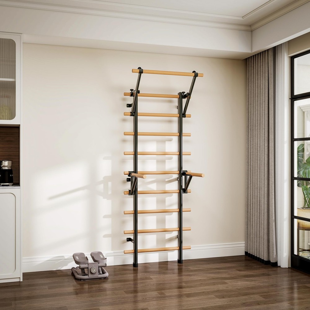 DHT Stall Bars & Pull-Up Bars - Wall Mounted Calisthenics Dip Bar Accessory -...