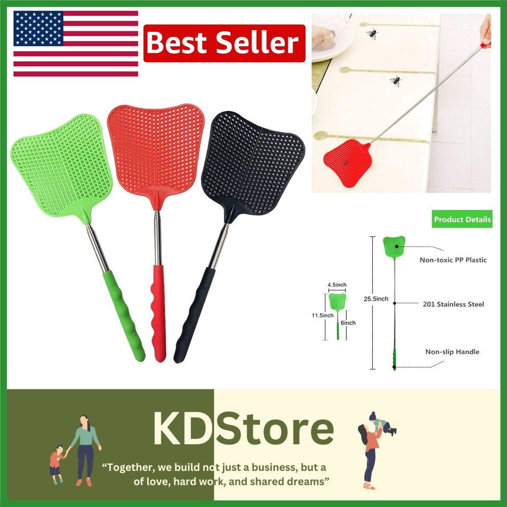 Heavy Duty Extendable Plastic Fly Swatter Set (3-Pack)
